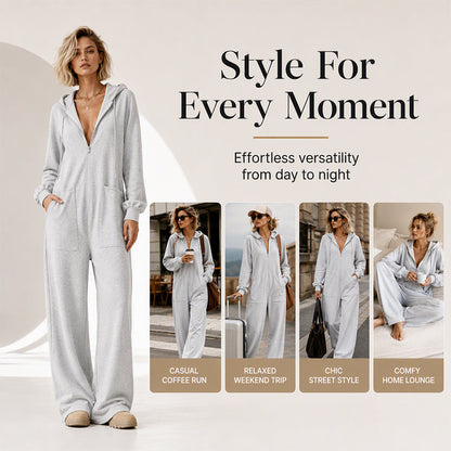 Women's Casual Long Sleeve Hooded Jumpsuit
