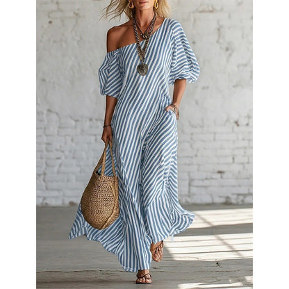 ✨New Arrivals & Special Offers-Women's One-Shoulder Striped Maxi Dress