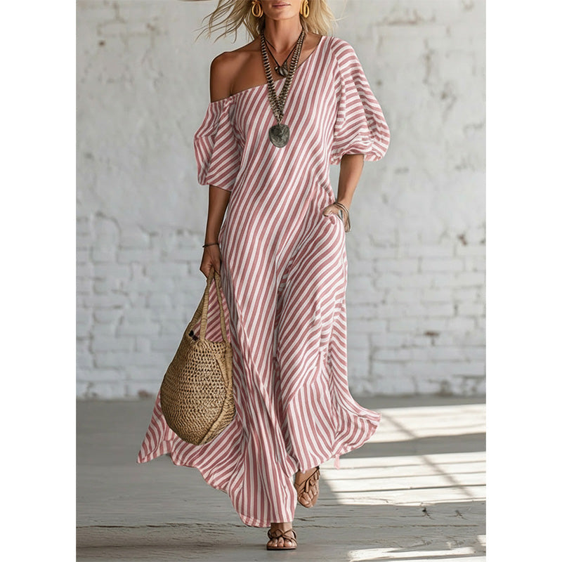 ✨New Arrivals & Special Offers-Women's One-Shoulder Striped Maxi Dress
