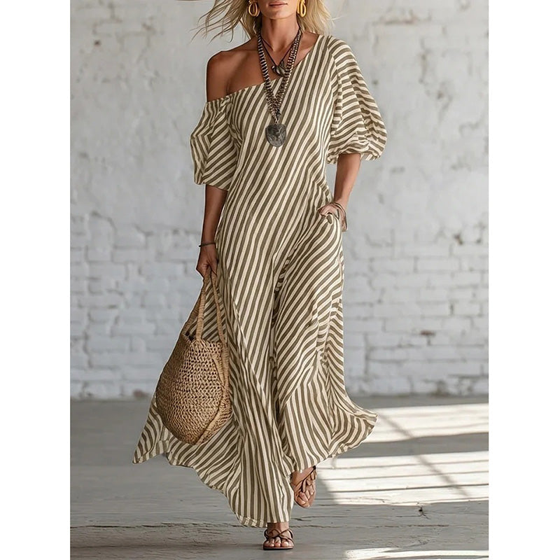 ✨New Arrivals & Special Offers-Women's One-Shoulder Striped Maxi Dress
