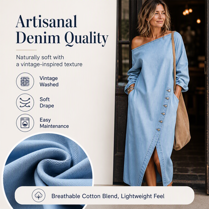 ✨🛍️Fresh Drop - Denim Off-Shoulder Dress – Relaxed Fit & Trendy Cut