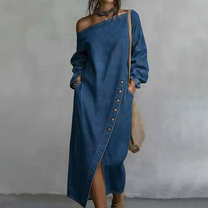 ✨🛍️Fresh Drop - Denim Off-Shoulder Dress – Relaxed Fit & Trendy Cut