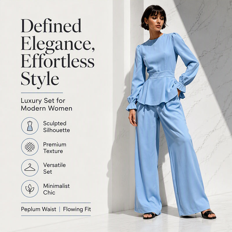 Women's Elegant Puff Sleeve Top & Wide-Leg Pants Set
