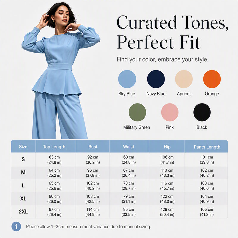 Women's Elegant Puff Sleeve Top & Wide-Leg Pants Set