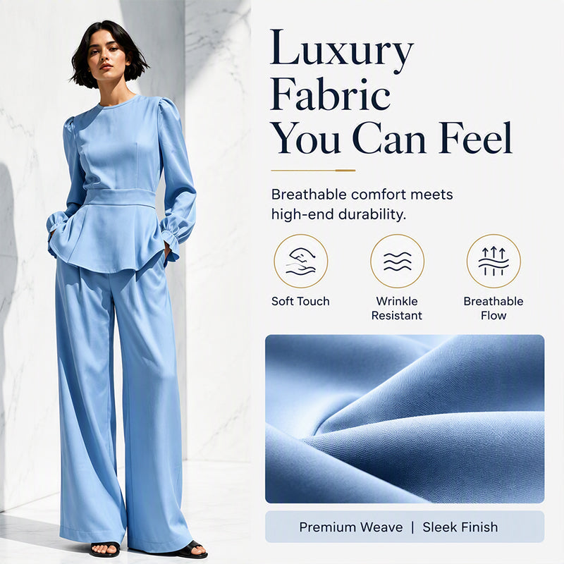 Women's Elegant Puff Sleeve Top & Wide-Leg Pants Set