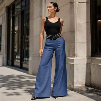 ✨🛍️Fresh Drop - High-Waisted Flowy Pants with Cutout Detail – Premium Texture & Versatile Style from Day to Night