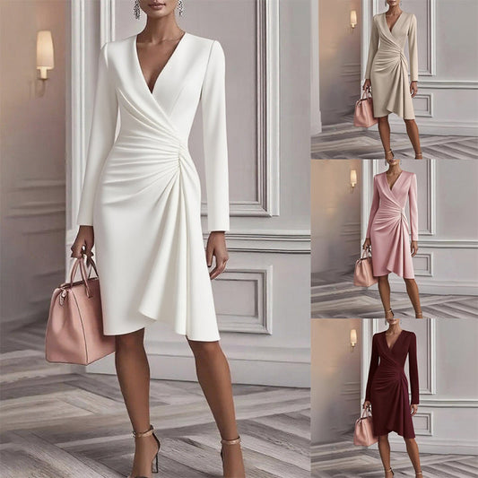 ⌛Limited-Time Discount-Women’s Fashion Solid Color Long Sleeve Dress