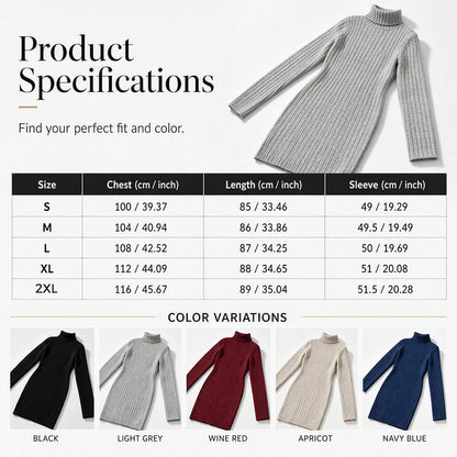Women's Ribbed Turtleneck Long Sleeve Sweater Dress
