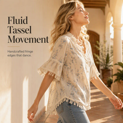 ⌛Limited-Time Discount-Women's Floral Print Ruffled V-Neck Top