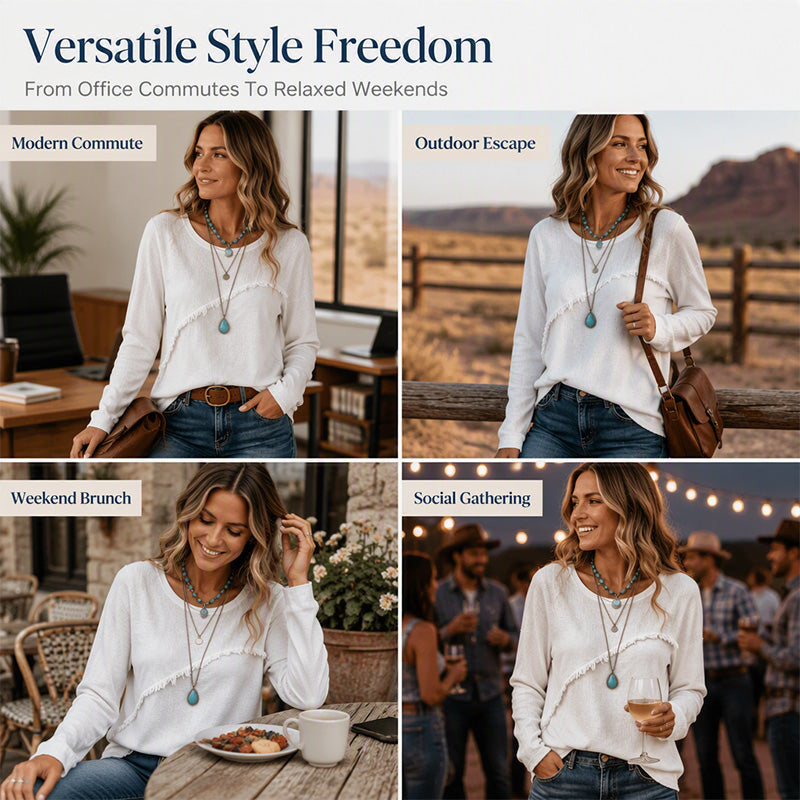 Women's Vintage Crewneck Top with Fringe Tassel