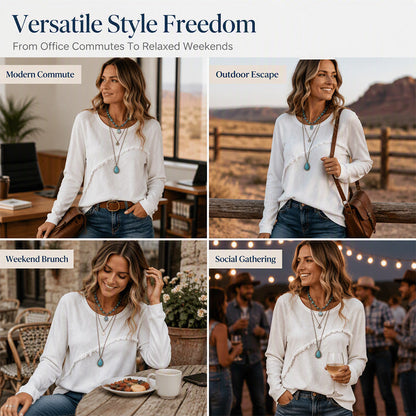 Women's Vintage Crewneck Top with Fringe Tassel