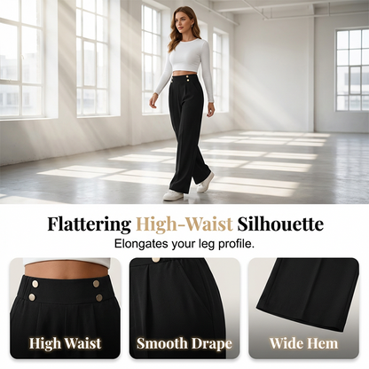 ✨ Women's High-Waist Wide-Leg Trousers – Elegant Tailored Fit With Chic Metallic Button Detail 🤍