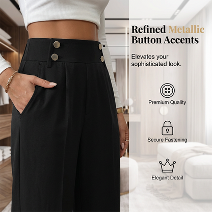✨ Women's High-Waist Wide-Leg Trousers – Elegant Tailored Fit With Chic Metallic Button Detail 🤍