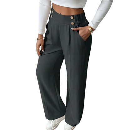 ✨ Women's High-Waist Wide-Leg Trousers – Elegant Tailored Fit With Chic Metallic Button Detail 🤍
