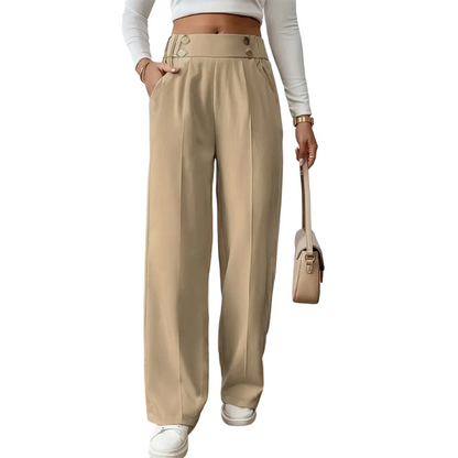 ✨ Women's High-Waist Wide-Leg Trousers – Elegant Tailored Fit With Chic Metallic Button Detail 🤍