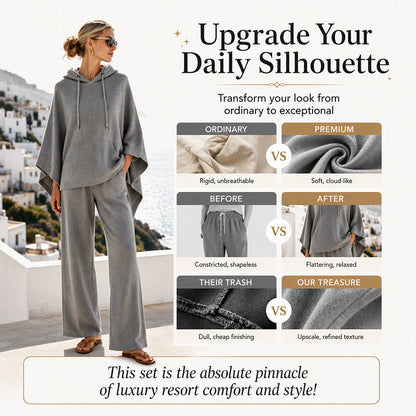 Women's Loose Hooded Cape Top & Wide-Leg Pants Set