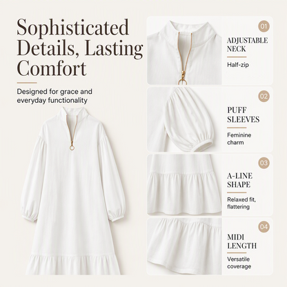 ⌛Limited-time offer-Women's Half-Zip Stand Collar Dress with Lantern Sleeves