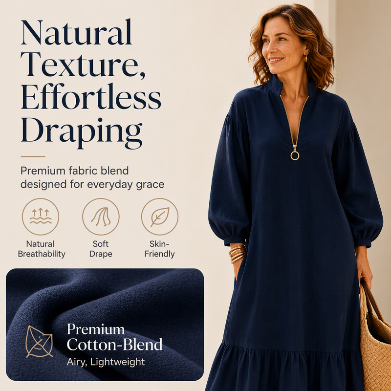 ⌛Limited-time offer-Women's Half-Zip Stand Collar Dress with Lantern Sleeves