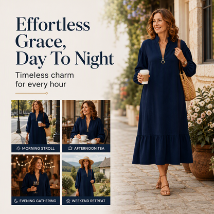 ⌛Limited-time offer-Women's Half-Zip Stand Collar Dress with Lantern Sleeves