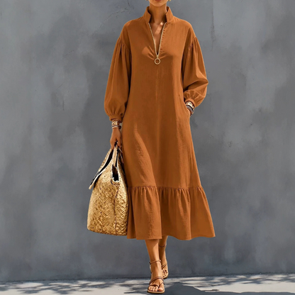 ⌛Limited-time offer-Women's Half-Zip Stand Collar Dress with Lantern Sleeves