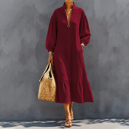 ⌛Limited-time offer-Women's Half-Zip Stand Collar Dress with Lantern Sleeves