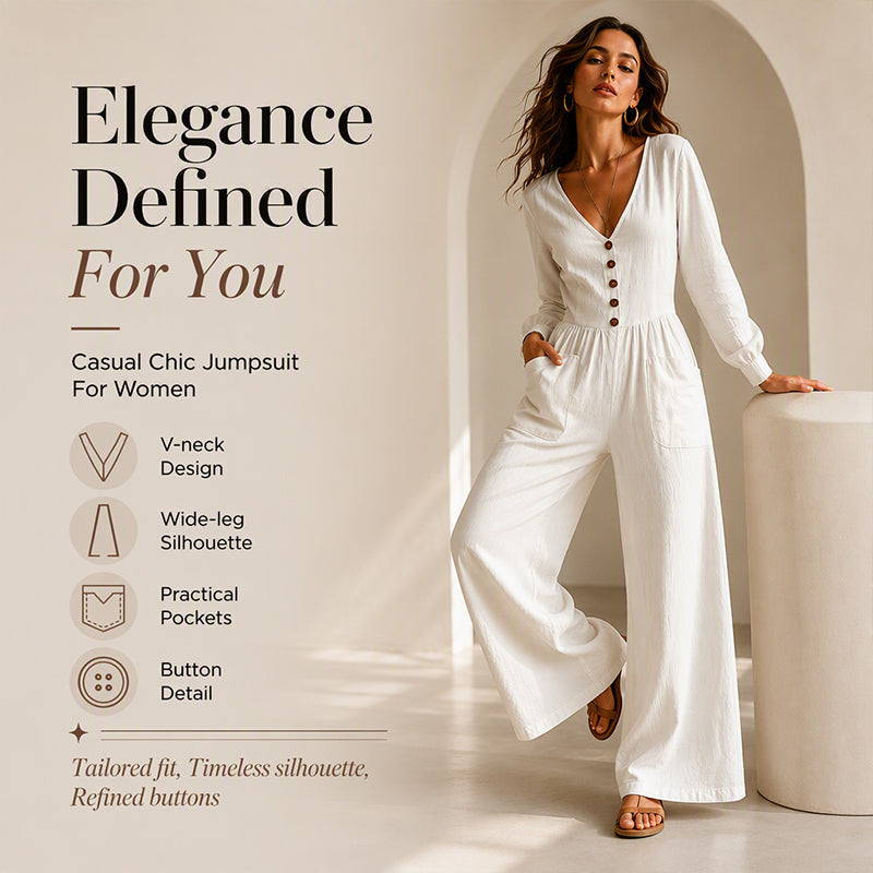 ⌛Limited-time offer-Women's V Neck Long Sleeve Jumpsuit