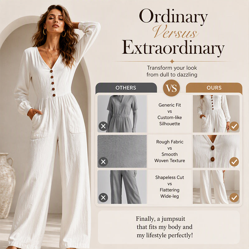 ⌛Limited-time offer-Women's V Neck Long Sleeve Jumpsuit