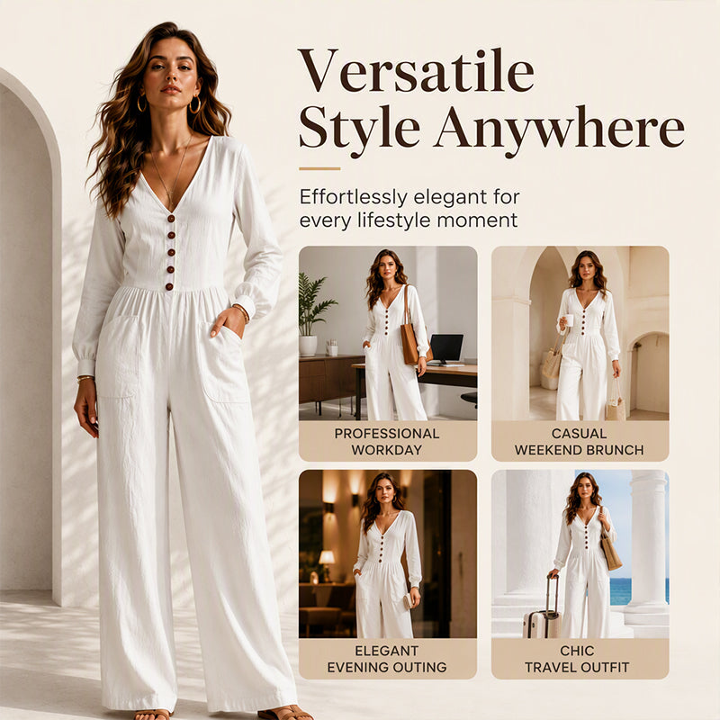 ⌛Limited-time offer-Women's V Neck Long Sleeve Jumpsuit