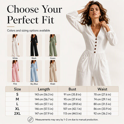⌛Limited-time offer-Women's V Neck Long Sleeve Jumpsuit