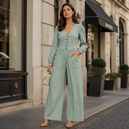 ⌛Limited-time offer-Women's V Neck Long Sleeve Jumpsuit