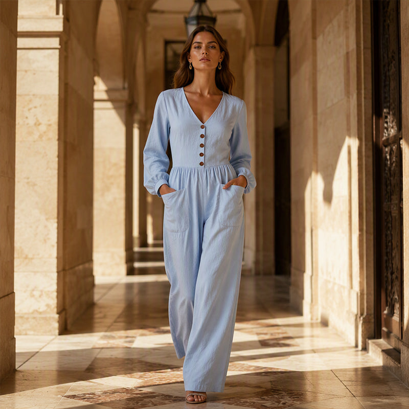 ⌛Limited-time offer-Women's V Neck Long Sleeve Jumpsuit