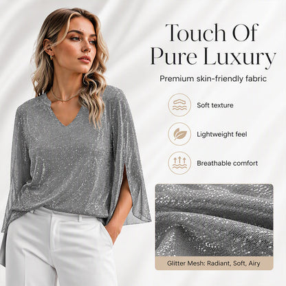 ⌛Limited-time offer-Women's Sparkly Split Flare Sleeve Top