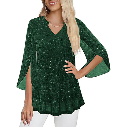 ⌛Limited-time offer-Women's Sparkly Split Flare Sleeve Top