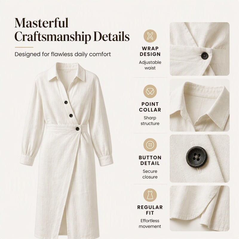 🔥Early Autumn Specials-Women's Lapel Wrap Midi Shirt Dress with Pockets