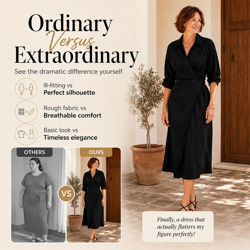 🔥Early Autumn Specials-Women's Lapel Wrap Midi Shirt Dress with Pockets