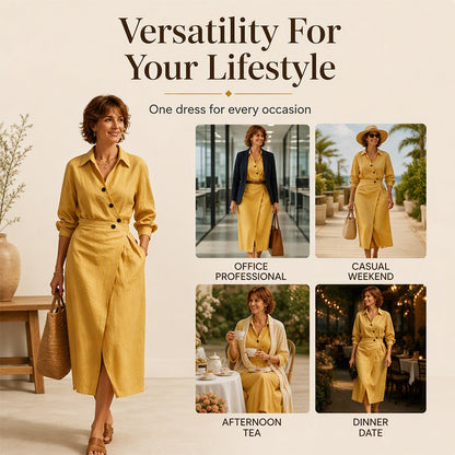 🔥Early Autumn Specials-Women's Lapel Wrap Midi Shirt Dress with Pockets