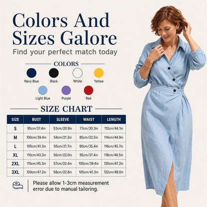 🔥Early Autumn Specials-Women's Lapel Wrap Midi Shirt Dress with Pockets