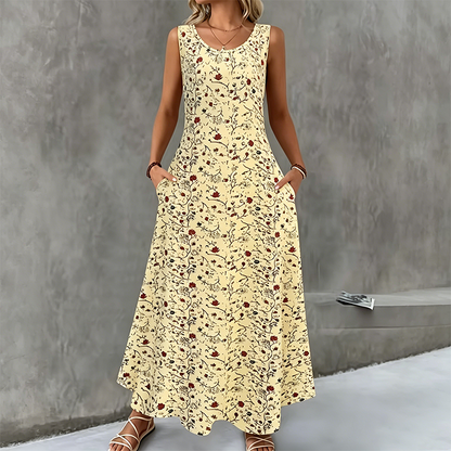 💞Limited-Time Offer-Women's Floral Print Sleeveless Maxi Dress with Pockets