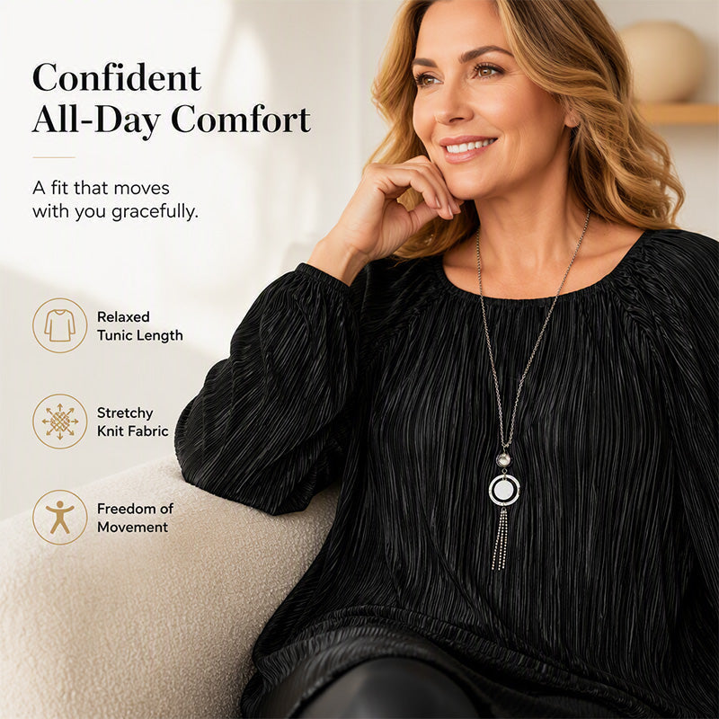 Women's Plus Size Pleated Long Sleeve Top