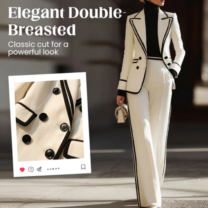 ⌛Limited-time offer-Women's Contrast Trim Blazer and Pant Set