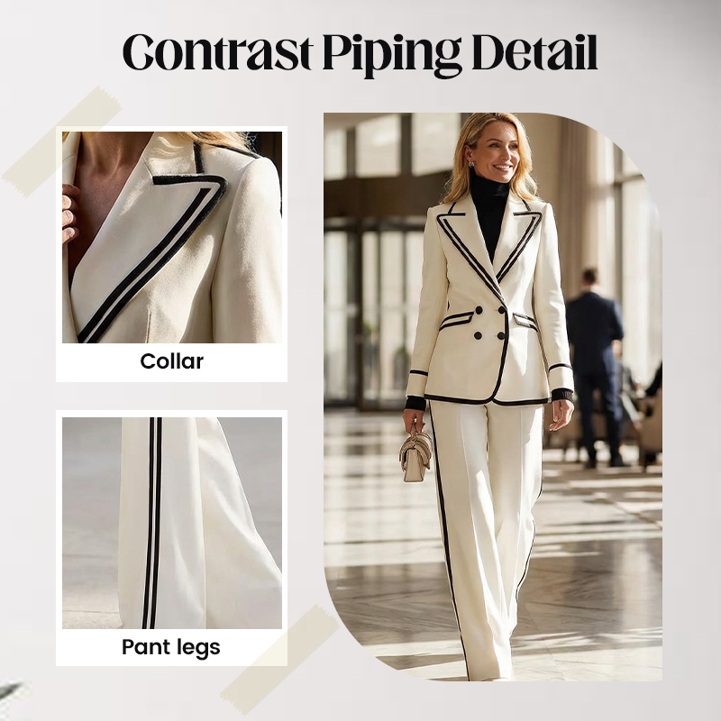 ⌛Limited-time offer-Women's Contrast Trim Blazer and Pant Set