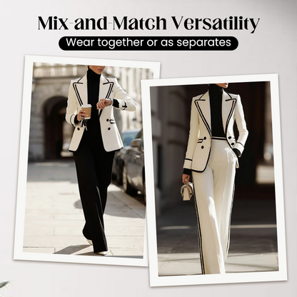 ⌛Limited-time offer-Women's Contrast Trim Blazer and Pant Set