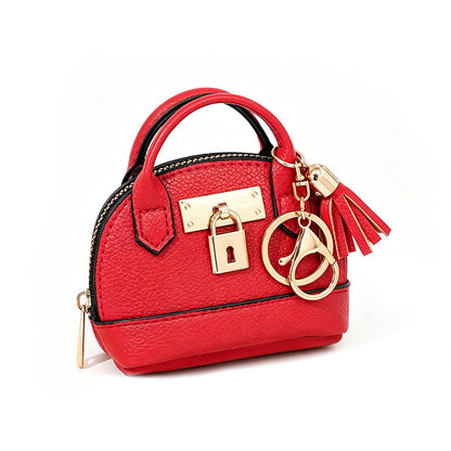 👜💛 LIMITED TIME 50% OFF! 🔑Mini Shell Bag Keychain – PU Leather Lipstick Coin Purse with Golden Padlock & Tassel