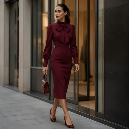 ✨New Arrivals & Special Offers-Women's Elegant Bow Tie Neck Pencil Dress