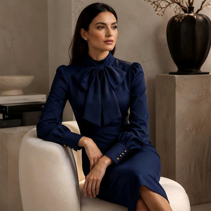 ✨New Arrivals & Special Offers-Women's Elegant Bow Tie Neck Pencil Dress