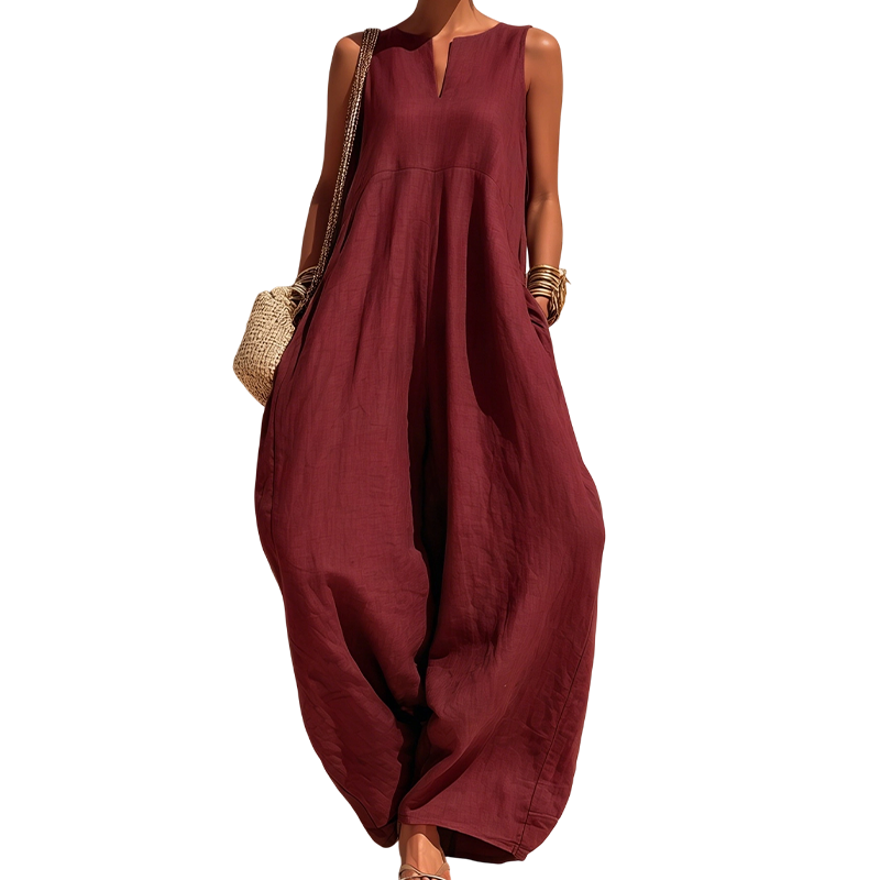 🌸 50% OFF NOW! 🌸Women's Sleeveless V-Neck Wide-Leg Jumpsuit with Pockets