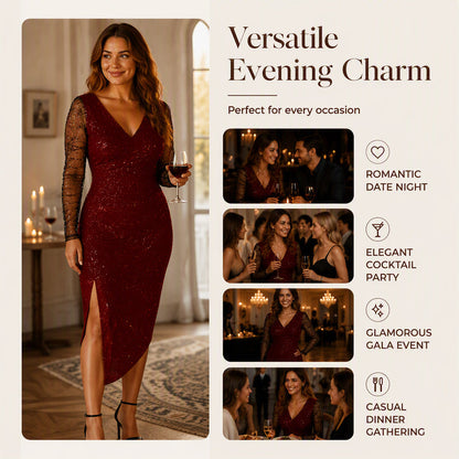 ✨New Arrivals & Special Offers-Women's Glittering Bodycon Dress with Mesh Sleeves