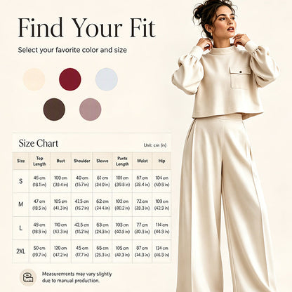 ⌛Limited-Time Offer-Women's Casual Cropped Top & Wide Leg Pants Set