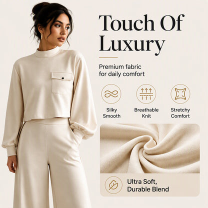 ⌛Limited-Time Offer-Women's Casual Cropped Top & Wide Leg Pants Set