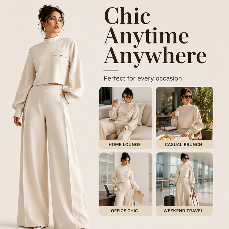 ⌛Limited-Time Offer-Women's Casual Cropped Top & Wide Leg Pants Set